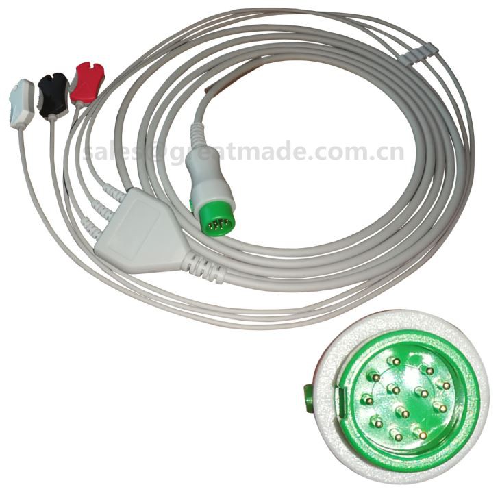 Mindray 12pin EKG-kabel med ett stykke med blyledninger, 3-bly, 5ld, snap