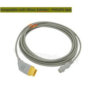 Nihon Kohden Compatible IBP/Invasive Blood Pressure Cable With PHILIPS Transducer Adapter,NK 14PIN->Runde 4PIN